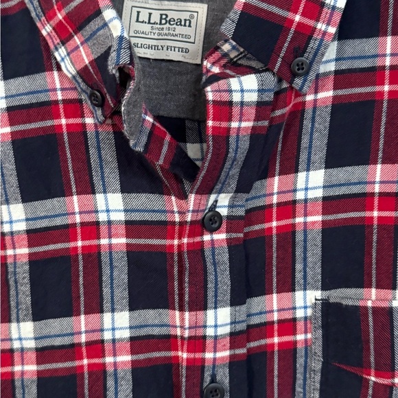 L.L. Bean Red and Navy Blue Flannel Button Down Shirt - Picture 2 of 5